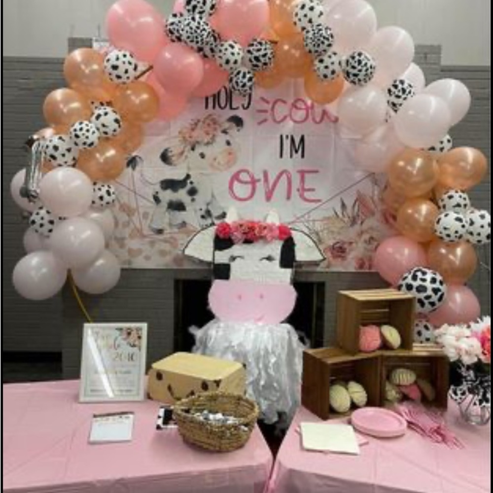 First Birthday Floral Cow Theme